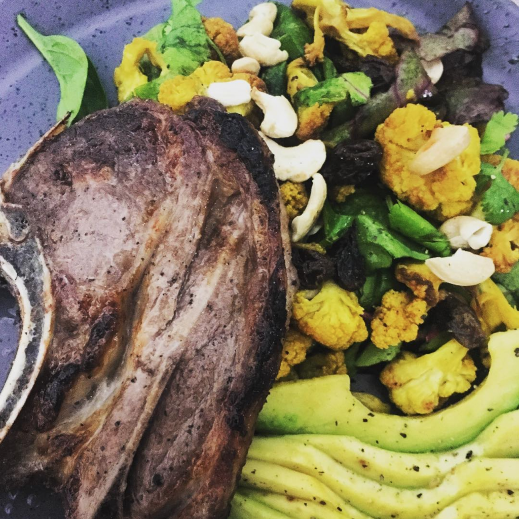 lamb chops and roasted cauliflower salad